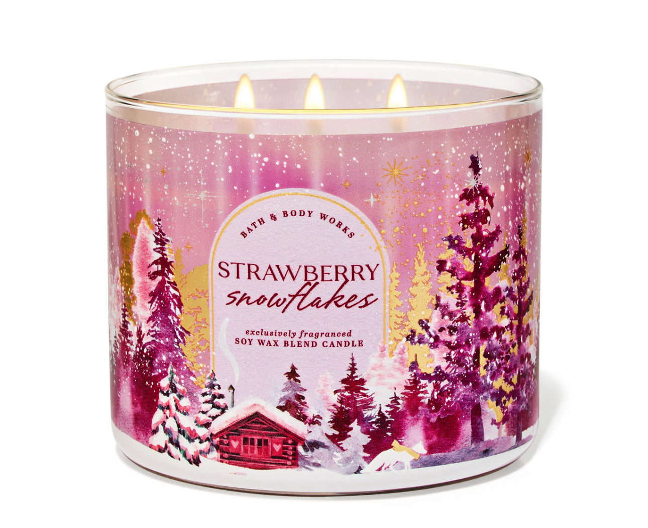 Bath and body works strawberry snowflakes vela 3 mechas