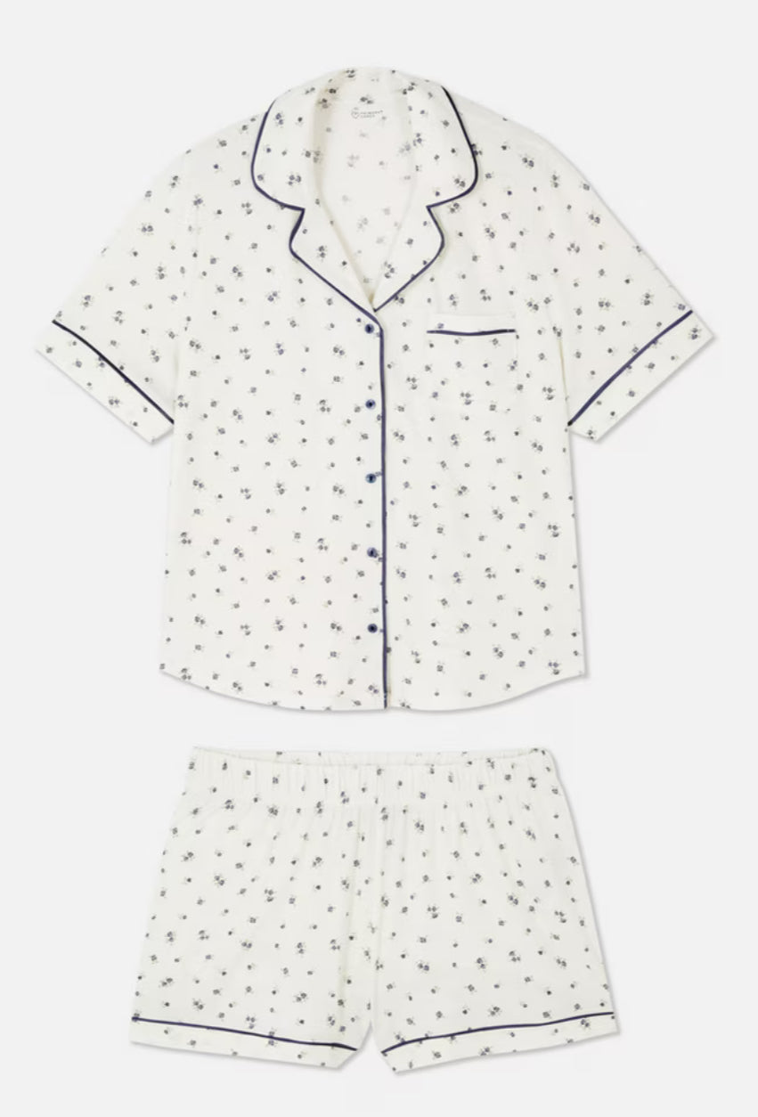 Pijama Blanca con Azul con Orilla Azul