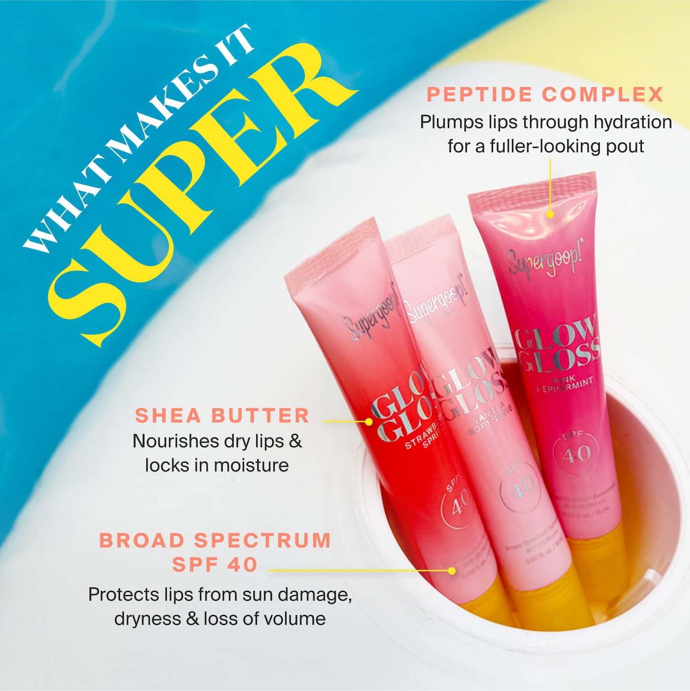 Supergoop💫 glow gloss SPF 40 Lip Balm with peptides & shea butter