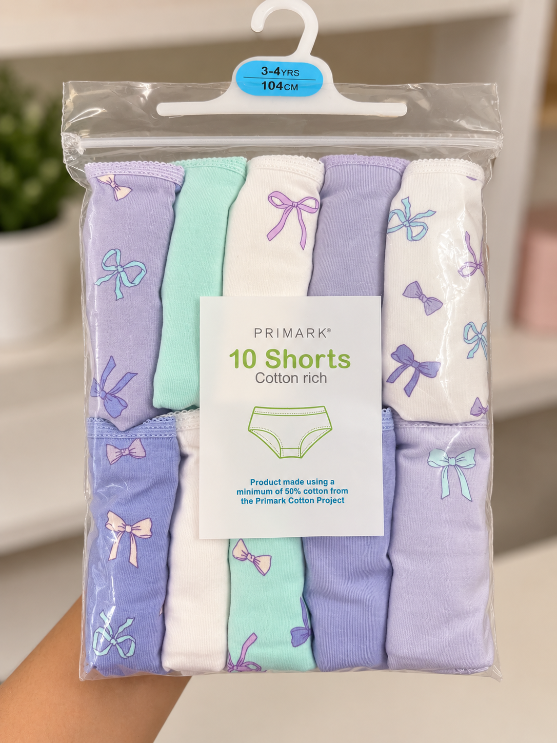 10pk Cotton Rich Bow Graphic Shorts Panties de Niña