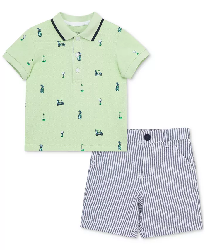 Little Me Baby Boys Cotton Golf Polo & Striped Shorts Set