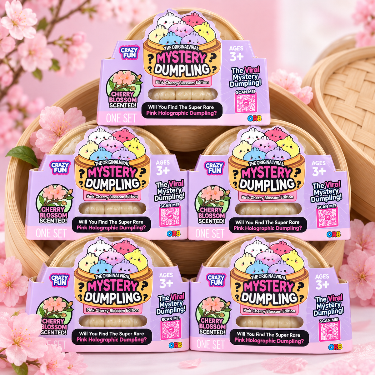 SQUISHY- RMS Crazy Fun Mystery DumplingPnk Holographic Edition Cherry Blossom Scented Stress Ball