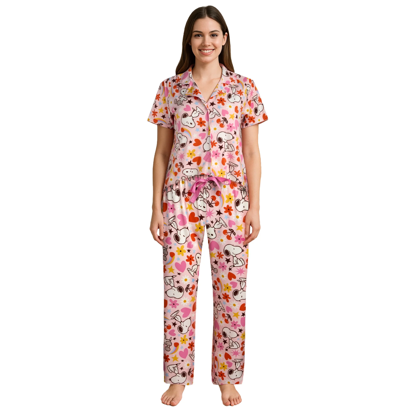 Pijama Snoopy Flores y Corazones