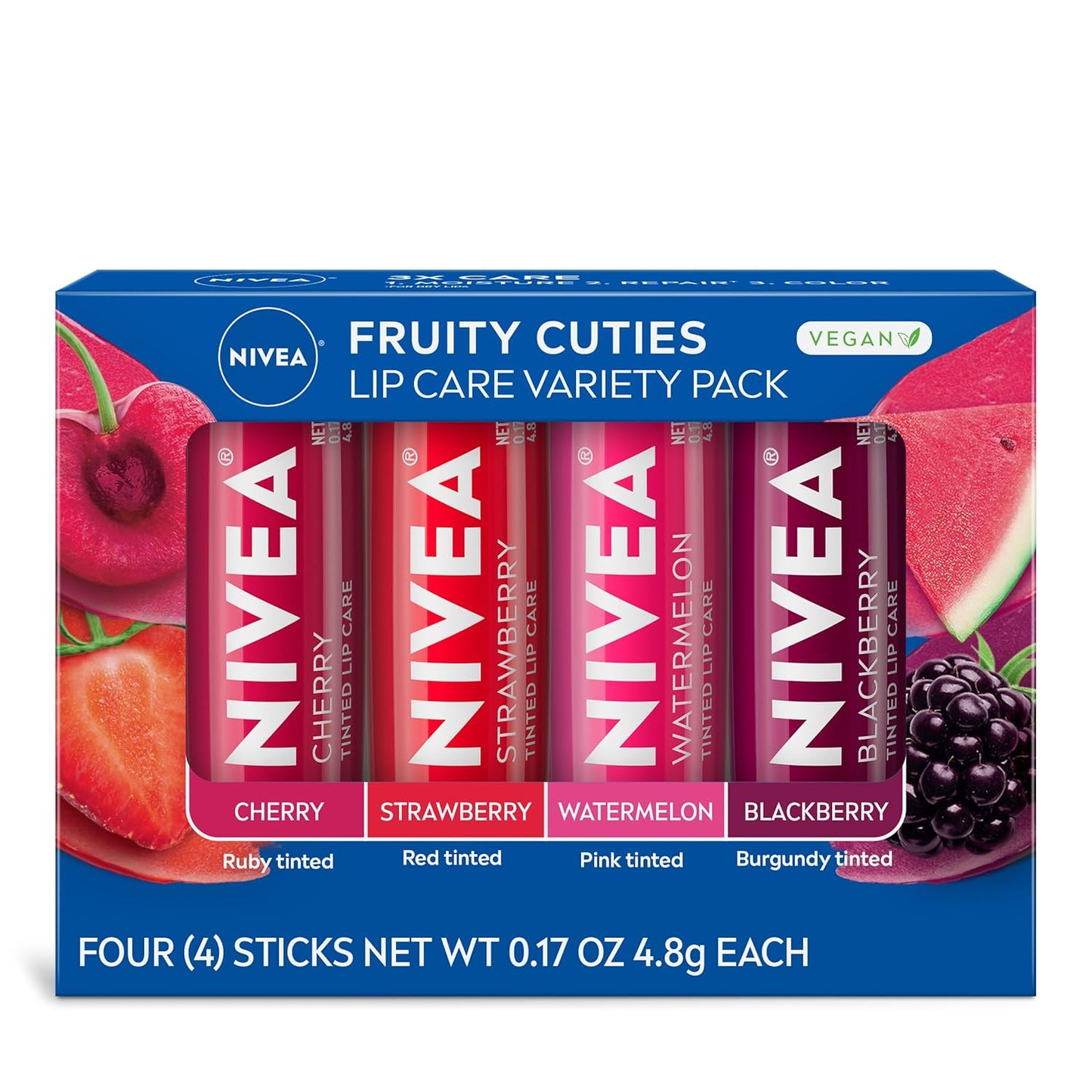 NIVEA Lip Care Fruity Tinted Lip Balm Variety Pack