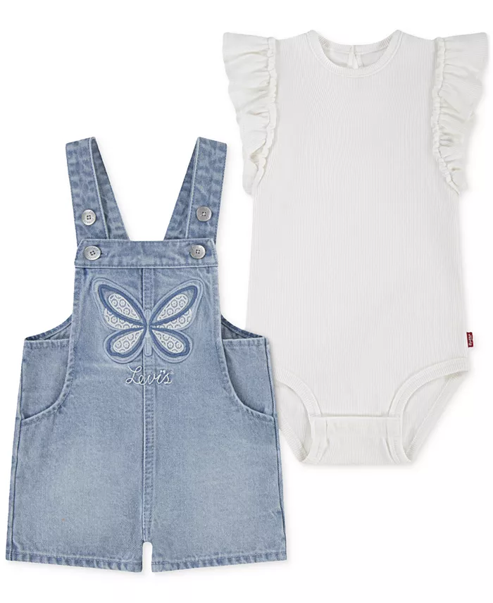 Levi's Baby Girls Bodysuit & Butterfly Crochet Shortall, 2 Piece Set