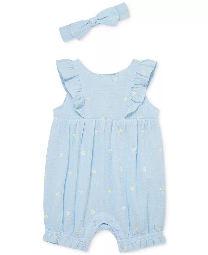 Little Me Baby Girls Cotton Daisy Romper & Headband