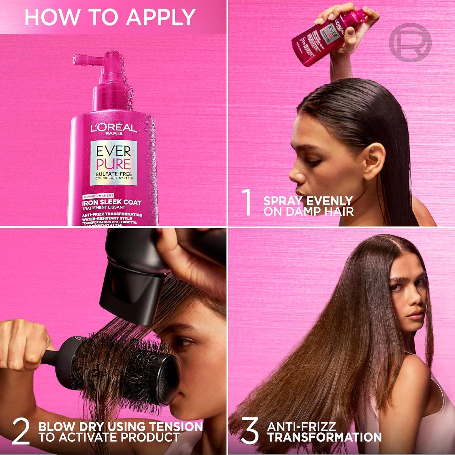 L'Oreal Paris Iron Sleek Coat, Anti-Frizz Hair Treatment Spray with Heat Protection & Humidity