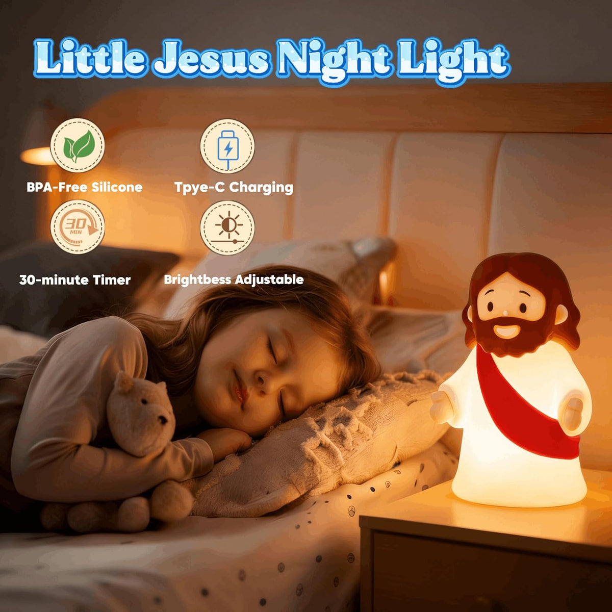Jesus Night Light for Kids – Soft Silicone Touch Lamp- Lamparita de Jesus