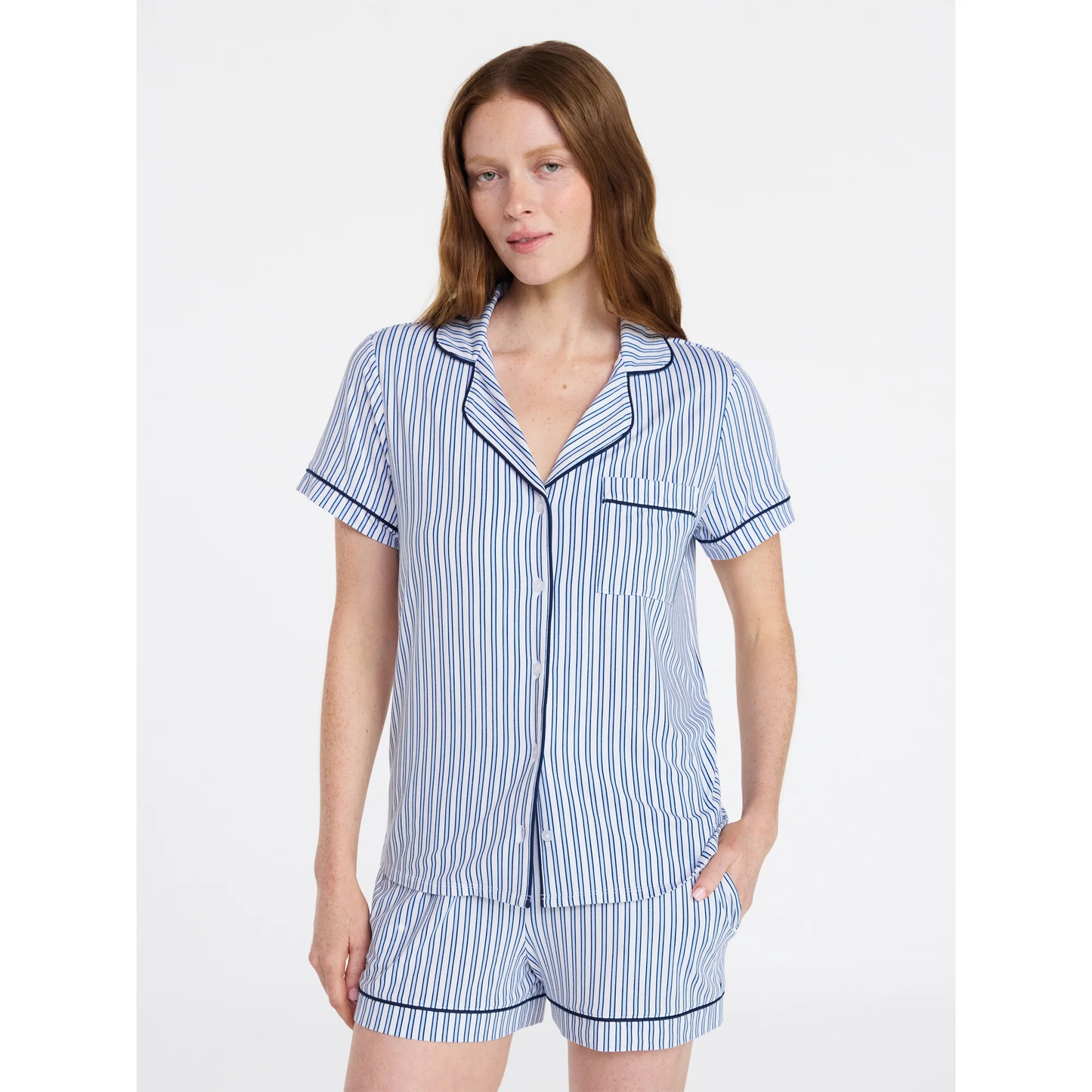 Pijama de Short Azul y Rayas