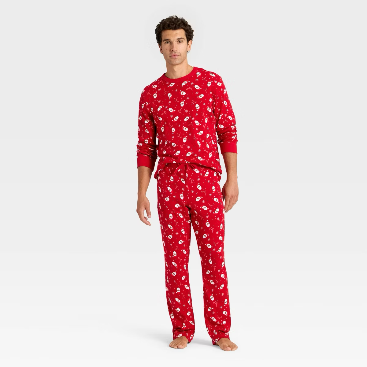 Santa Print Ribbed Holiday Matching Family Pajama