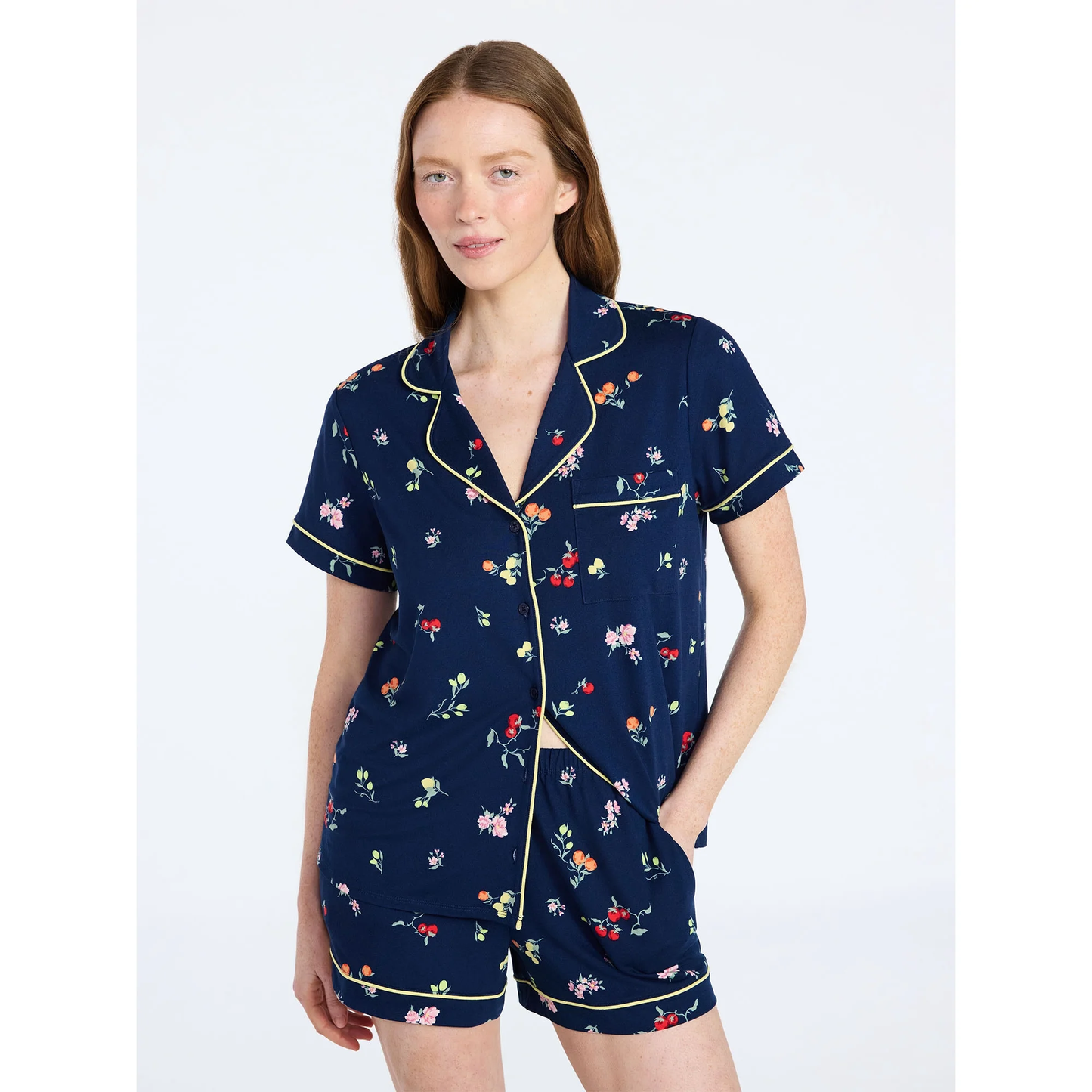 Pijama Azul y Flores de Colores