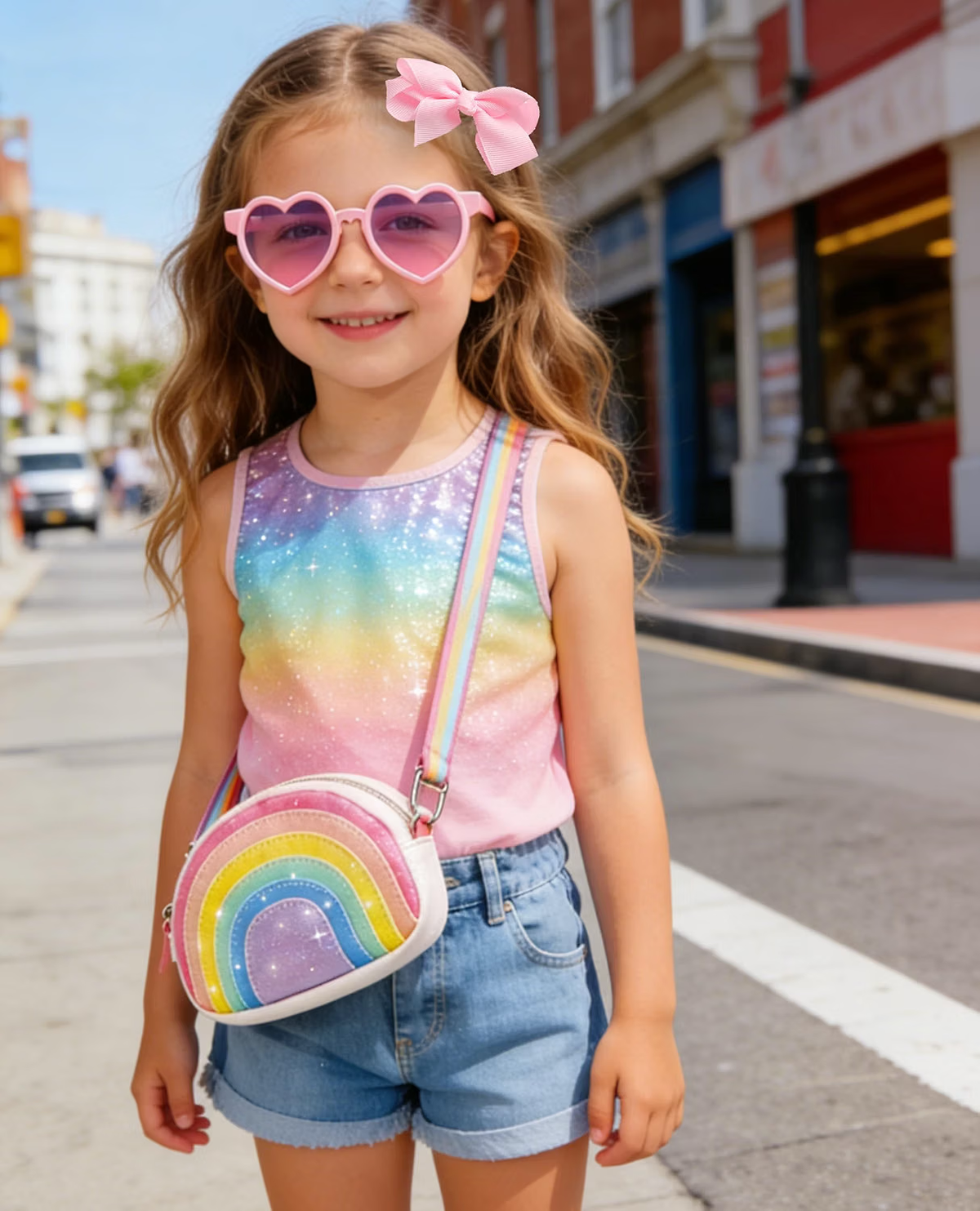 Cartera Arcoíris+ Lentes y Chonga para Niña