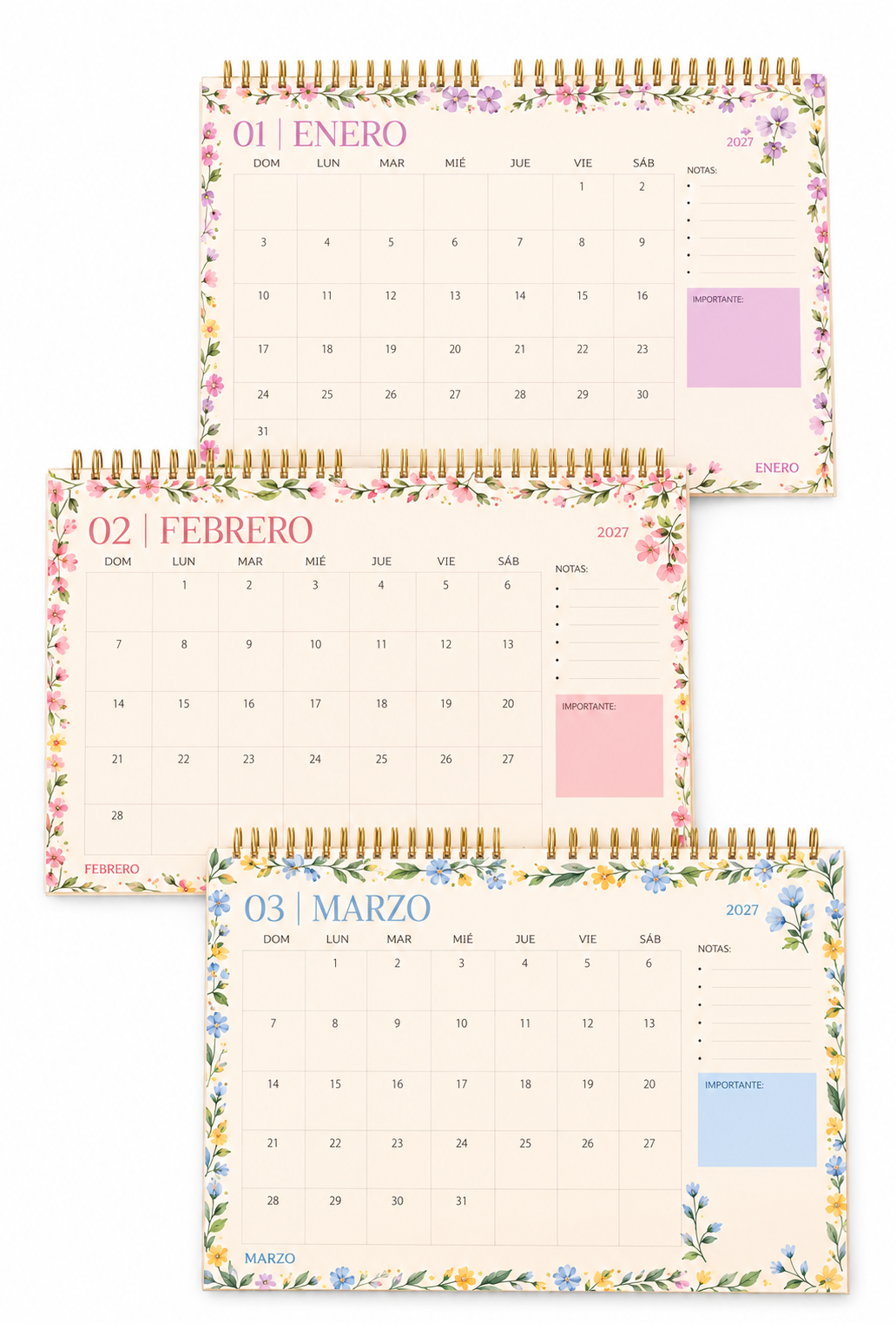 Calendario de Pared Floral
