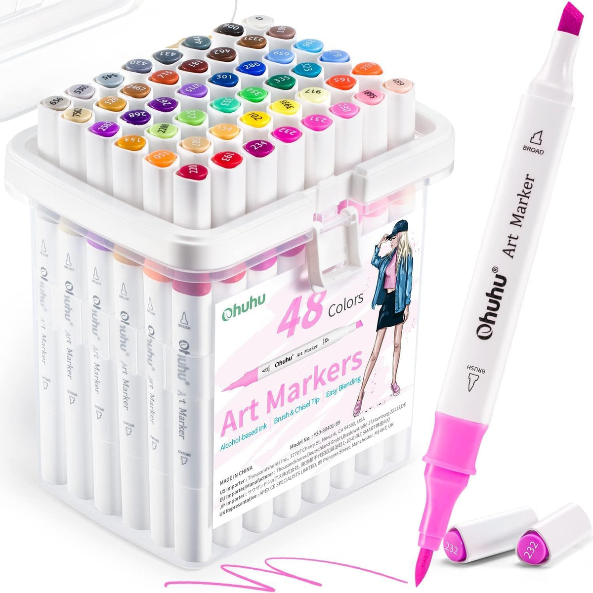 Ohuhu Alcohol Markers Brush Chisel 48 Colors
