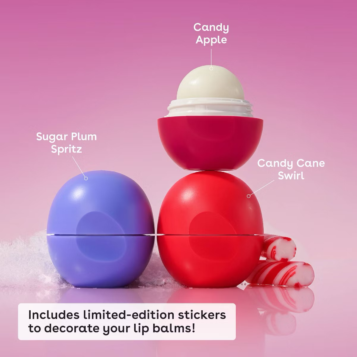 eos Holiday Lip Balm Spheres - Sugar Plum Spritz, Candy Apple Sphere, Candy Cane Swirl