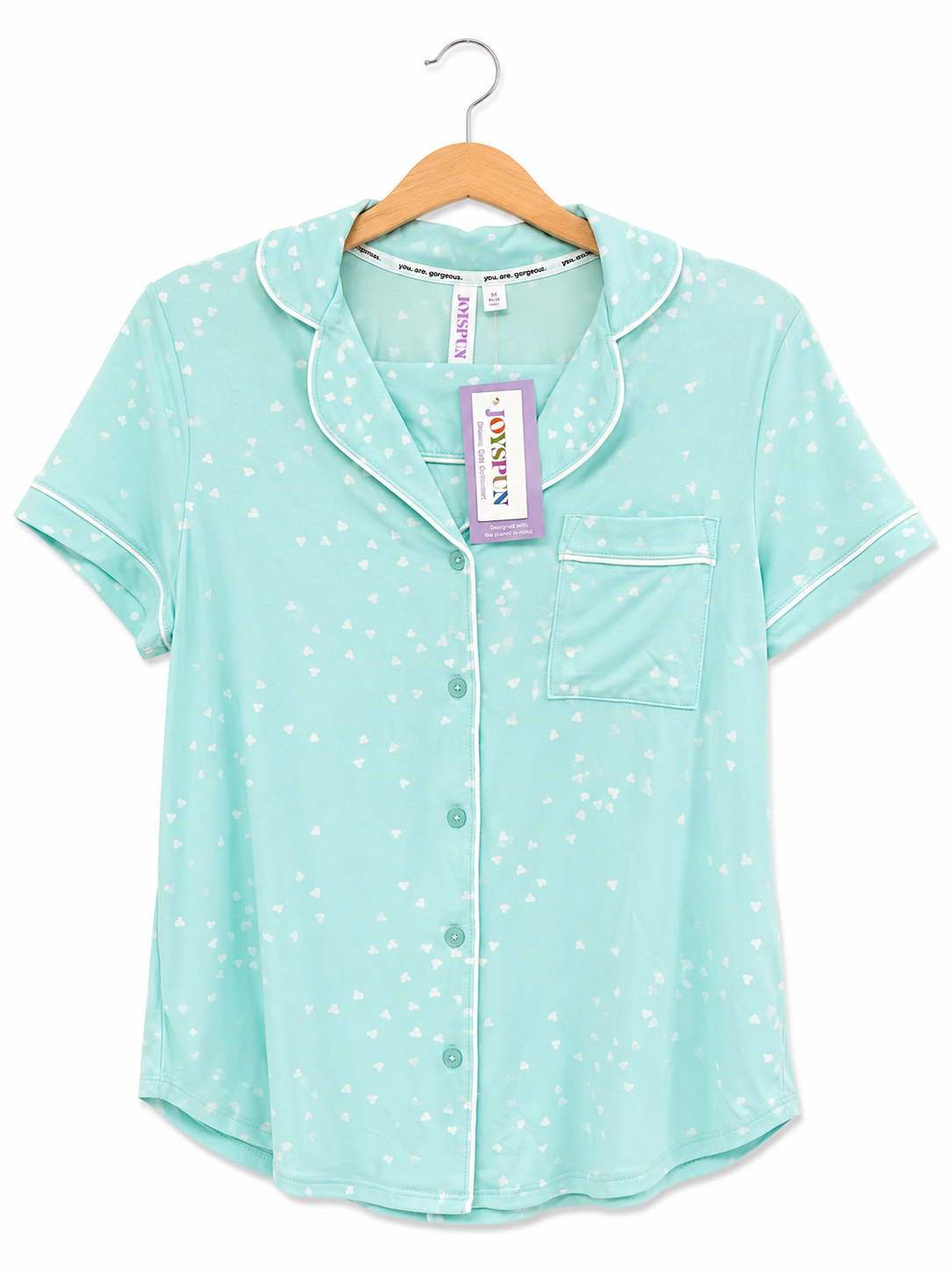 Pijama de Short Menta con Corazones Blancos