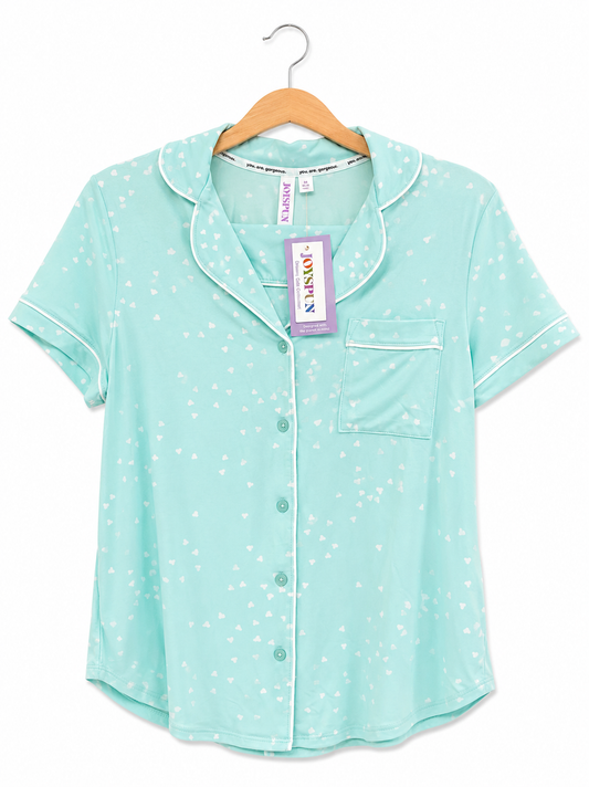 Pijama de Short Menta con Corazones Blancos