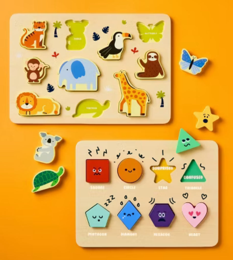 GiggleScape Wooden Shapes & Animals Puzzles⚡️