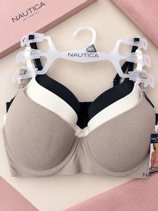 Bra 3pk Nautica Café, negro y beige