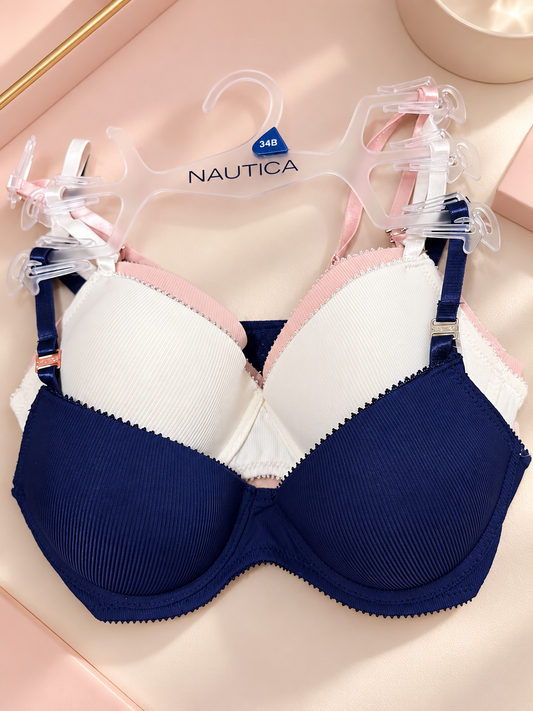 Bra 3pk Nautica Azul, Beige y Rosa