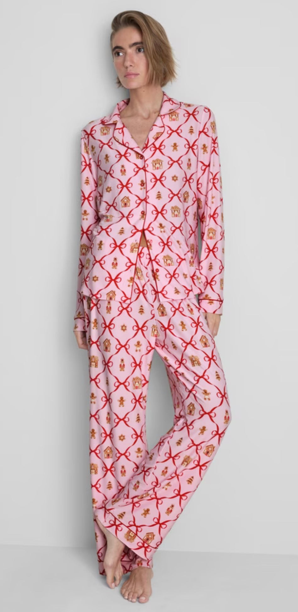 Pijama de pantalón Navideña de lazos Rojos