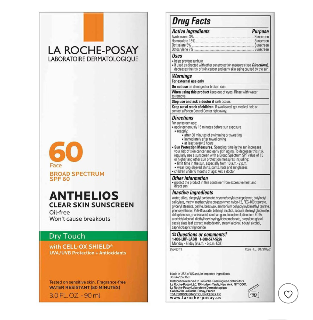 La Roche Posay Anthelios Clear Skin Dry Touch Face Sunscreen for Acne Prone Skin - SPF 60