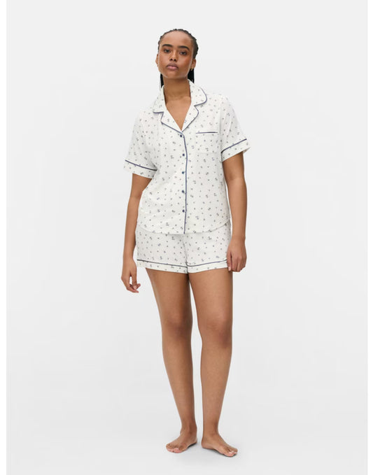Pijama Blanca con Azul con Orilla Azul