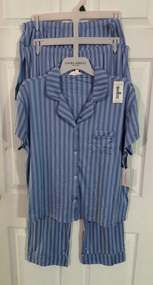 Pijama de 3 Piezas Celeste Rayas