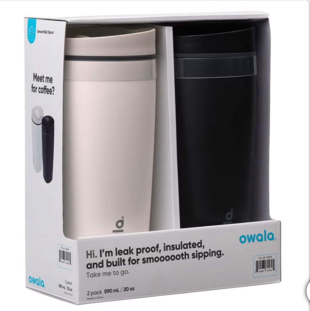 Owala SmoothSip Slider 20oz 2-pack Negro y Blanco