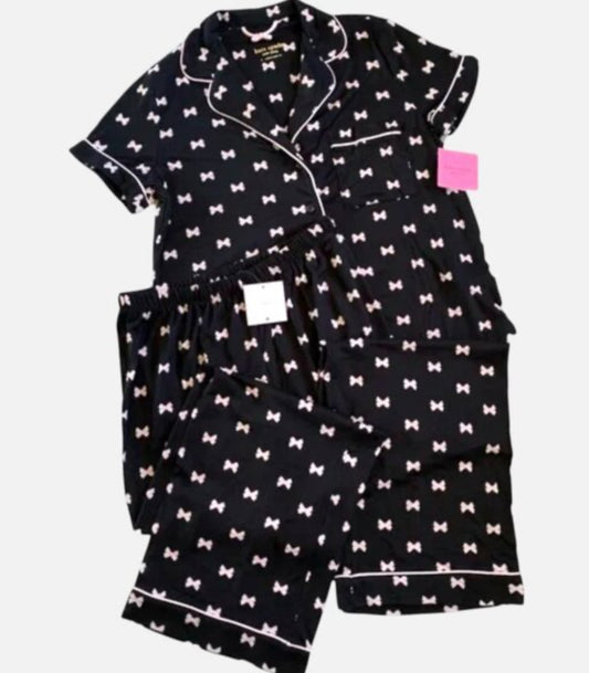 Pijama Color Negro con Lazos Rosados