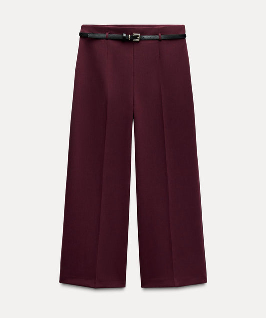 Pantalón Culotte con Cinturón Ocre/Burgundy