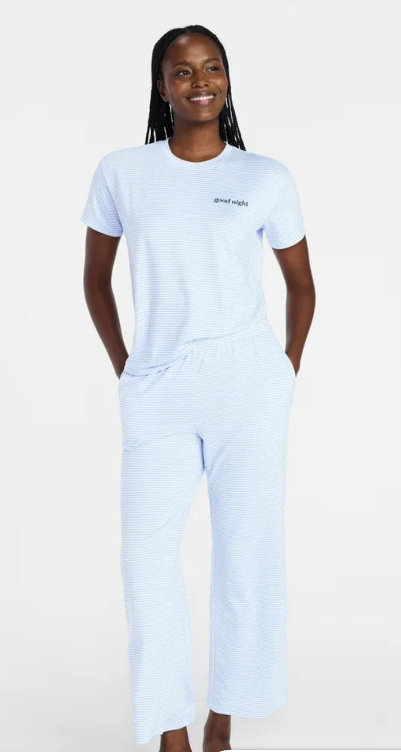 Pijama de Pantalón Celeste y Blanco Good Night