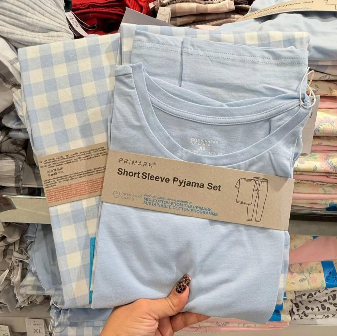 Pijama Cuadros celeste