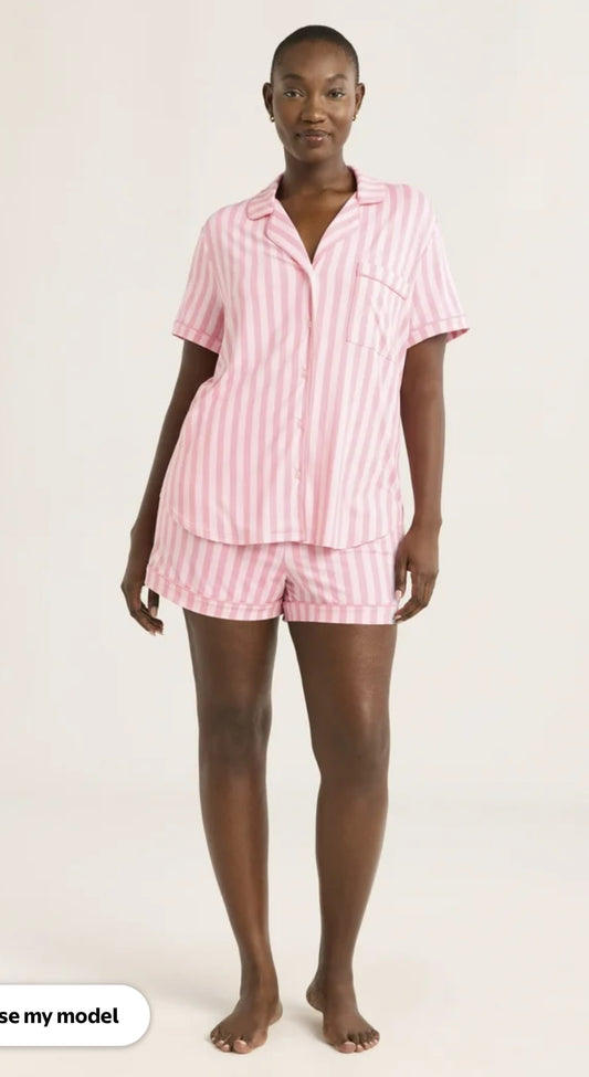 Pijama Rosada Rayada de Short
