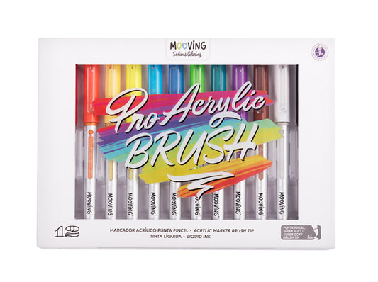 Marcadores Mooving 12 Pcs Pro Acrylic Brush