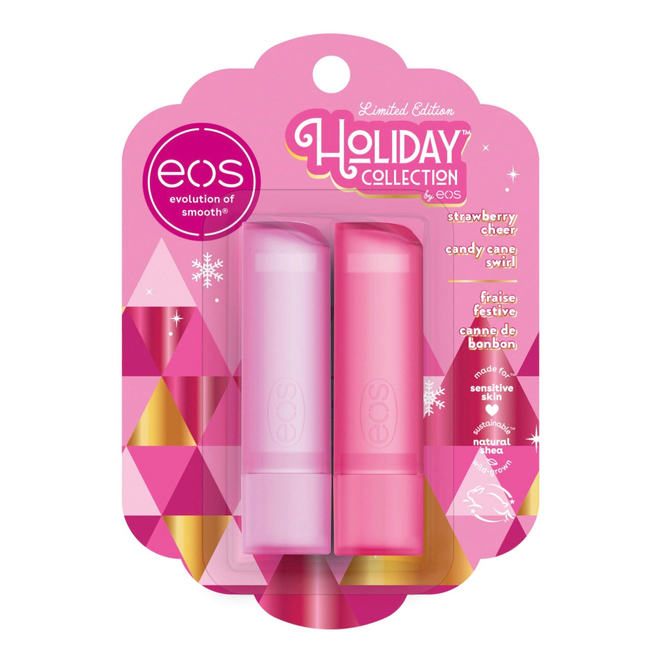 Eos Bálsamo Labial Holiday Strawberry Cheer & Candy Cane Swirl