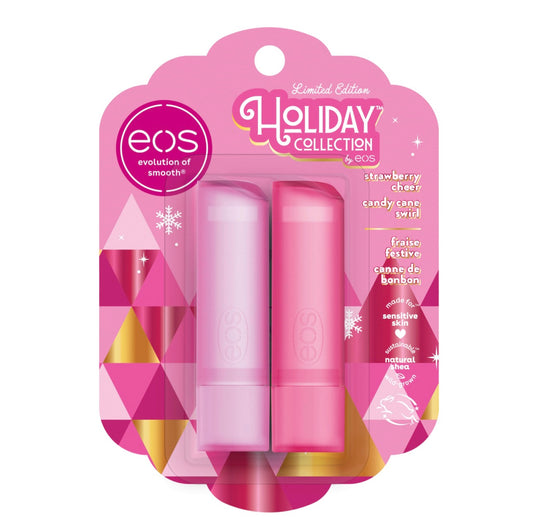 Eos Bálsamo Labial Holiday Strawberry Cheer & Candy Cane Swirl
