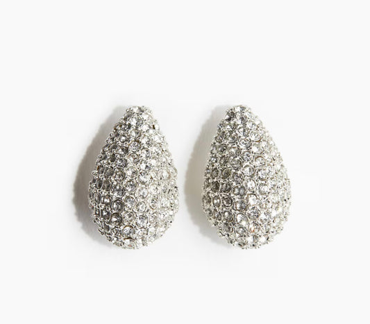 Rhinestone Dome Silver Earrings