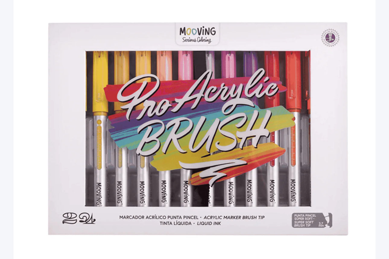 Marcadores Mooving 24 Pcs Pro Acrylic Brush