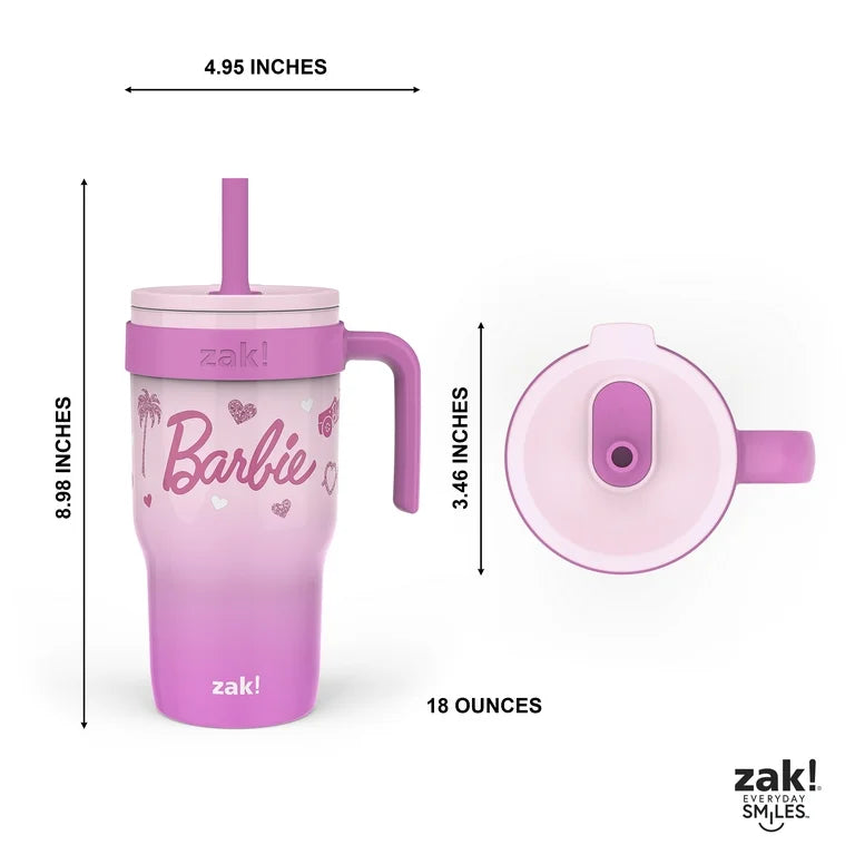 Vaso con pajilla para niñas Antiderrame Zak! 18oz Barbie