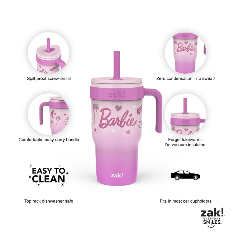 Vaso con pajilla para niñas Antiderrame Zak! 18oz Barbie