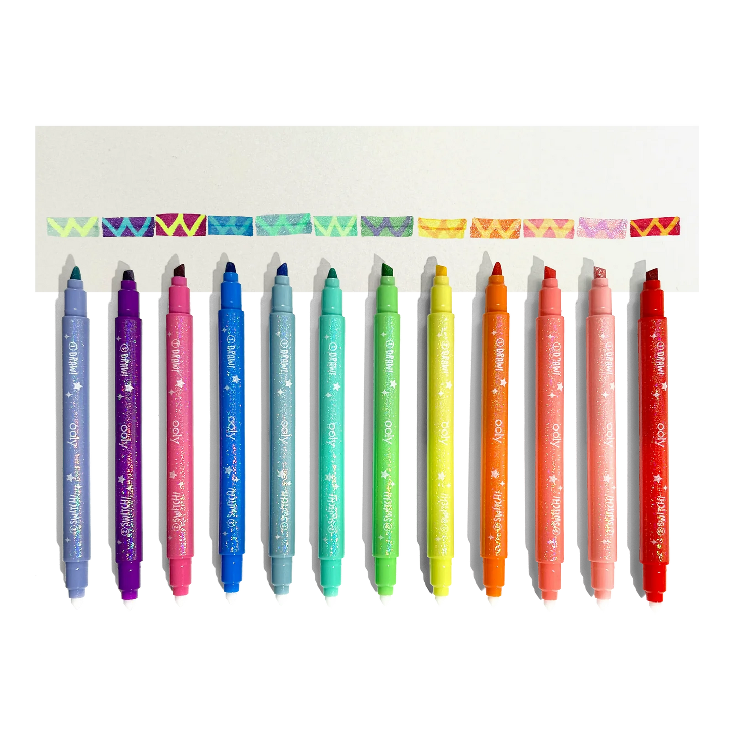 OOLY Switch-Eroo Sparkle Glittery Color Changing Markers - Set of 12