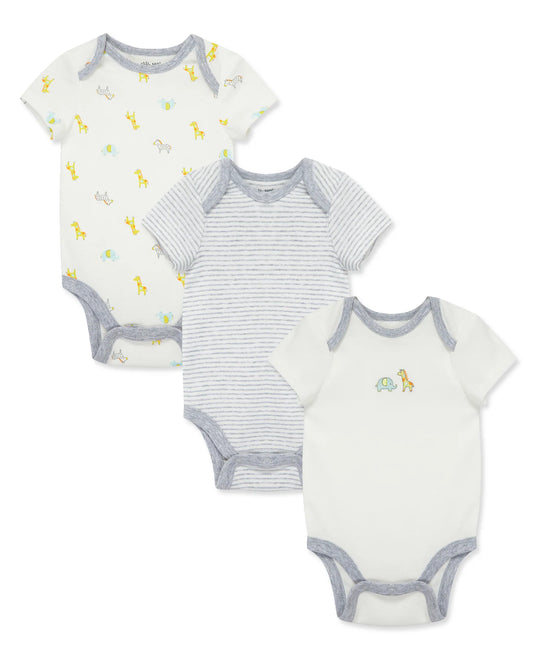 Set 3 Mamelucos Safari 🐢🩵🦒 Algodón Orgánico