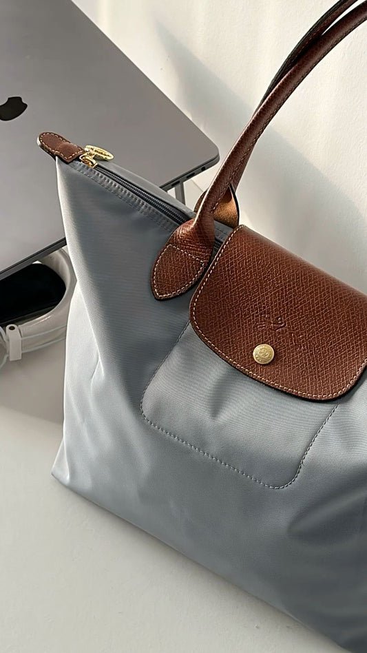 Longchamp Steel Le Pliage Medium Tote 🩵🩶🤍