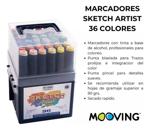 Marcadores Mooving Sketch Artist a Base de Alcohol 36pcs