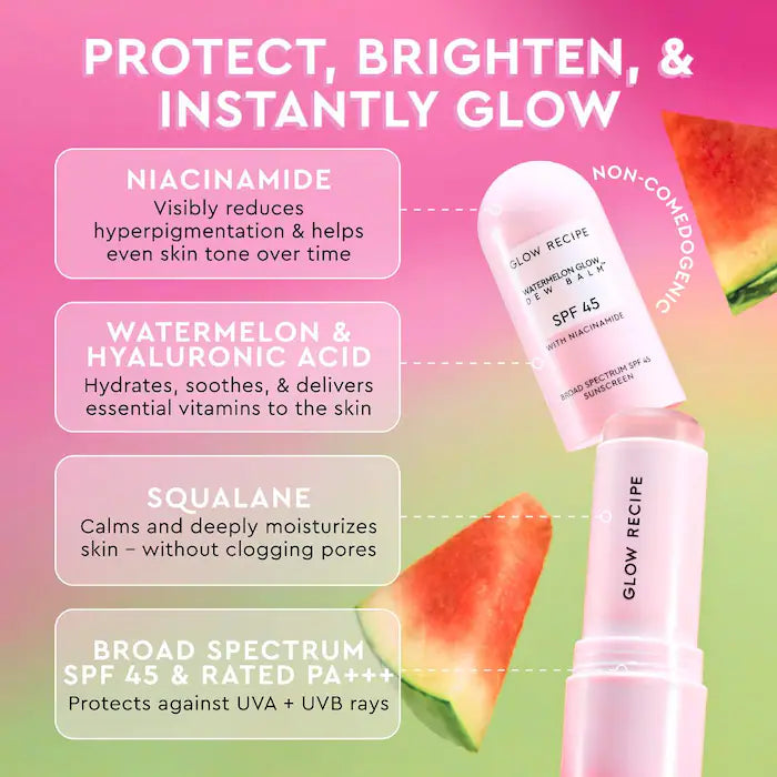 ✨Glow Recipe✨ Watermelon Glow Niacinamide Dew Balm Face Sunscreen Stick- SPF 45