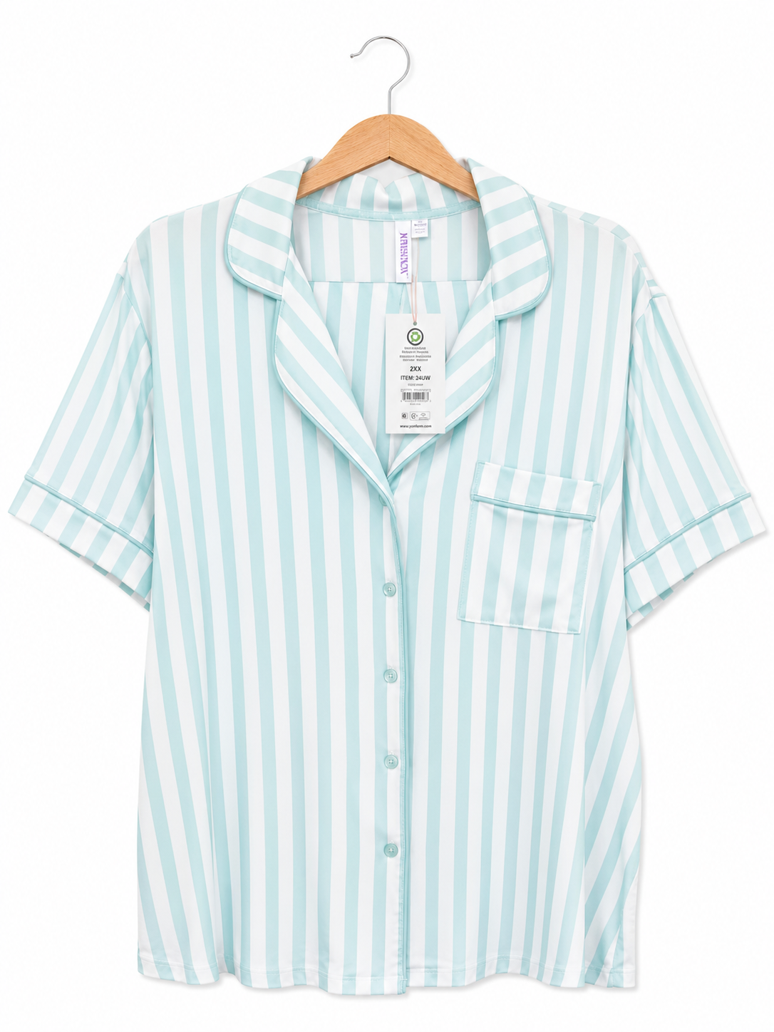 Pijama de Short Rayada Aqua y Blanco