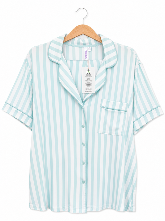 Pijama de Short Rayada Aqua y Blanco