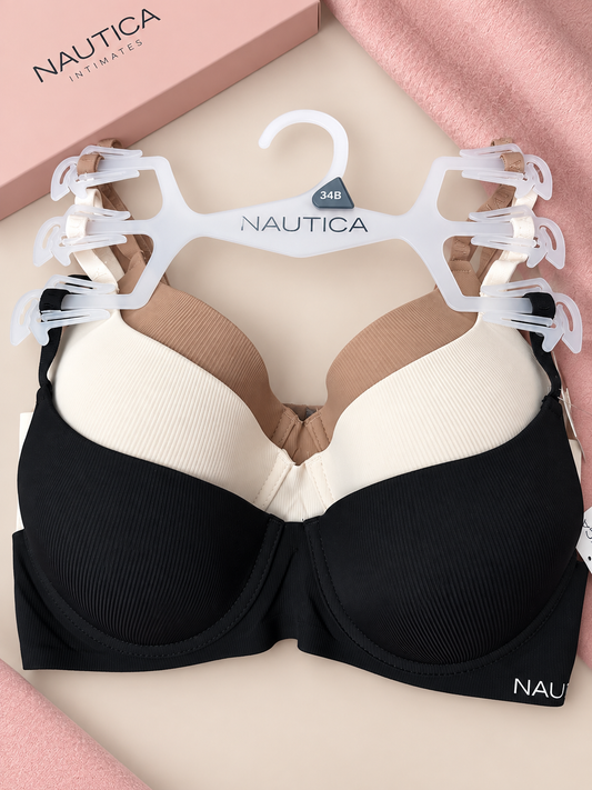 Bra Nautica 3pk Café, rosado y negro