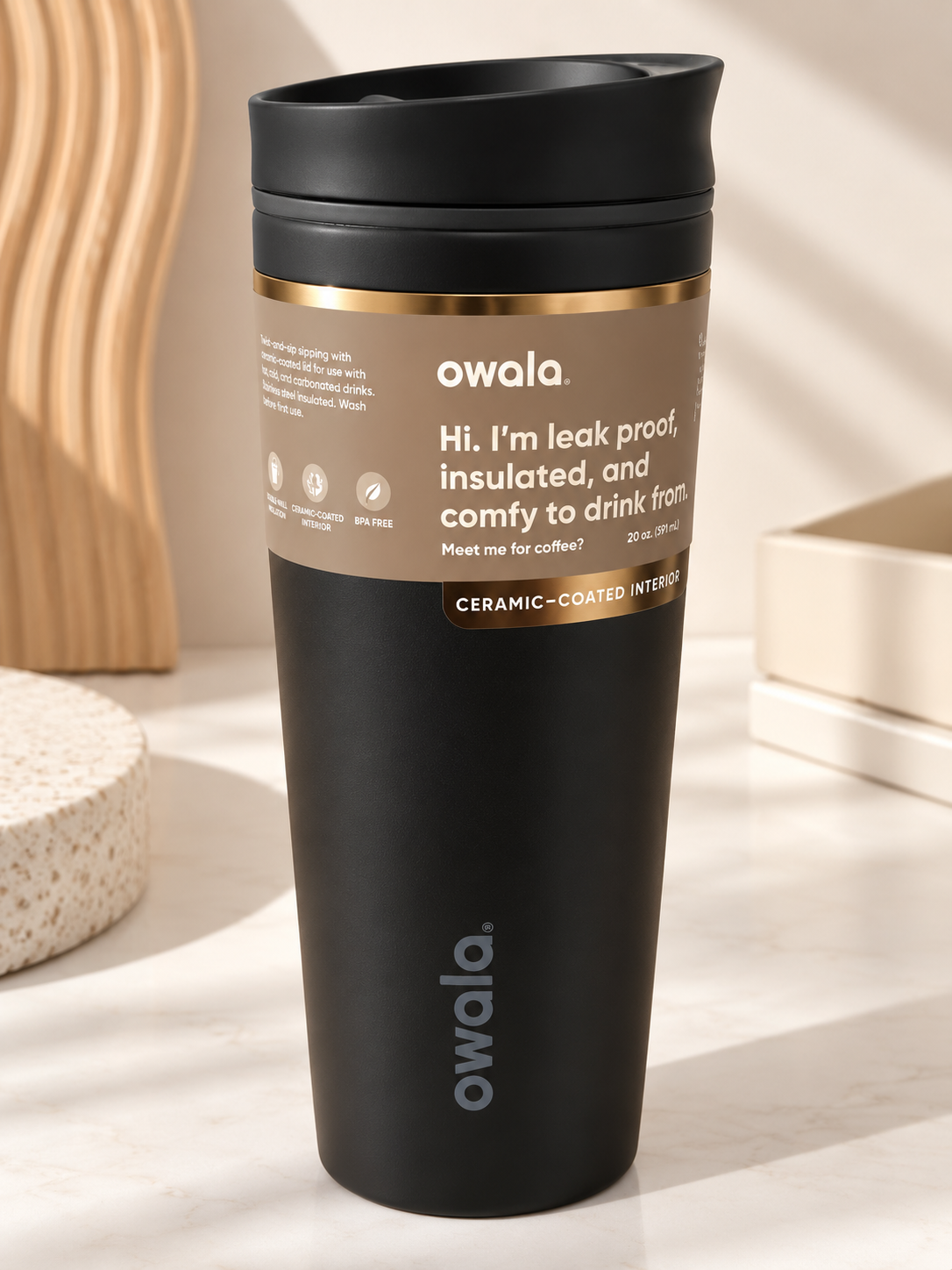 Owala SmoothSip® Slider Ceramic Interior 20oz Very,Very Dark